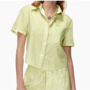 Sunday Best Aritzia Eliza green white gingham short sleeve button down top
